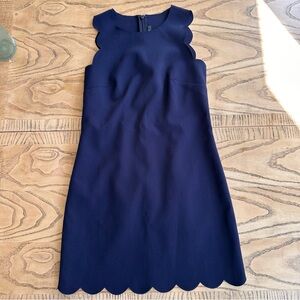 EUC! Navy Blue J. CREW Jackie O Midi Dress Scalloped Edges Size 00